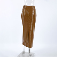 Commuter distressed high waist leather skirt maxi skirt - Thumbnail 2
