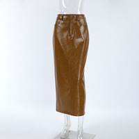 Commuter distressed high waist leather skirt maxi skirt - Thumbnail 4