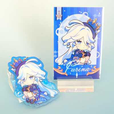 Genshin impact - curtain call - furina photocard & keychain - set of 2 - take sad furina-chan with you on your travels!