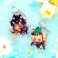 Natlan and more - Genshin Impact Chibi Animal Ears Style Keychains With Small Charm - Clear Acrylic - Ultra High Quality! - Thumbnail 2
