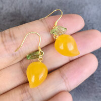 Natural Mango Silver Earrings Yellow Agate Gemstone earrings Fish Hook Earrings - Thumbnail 4