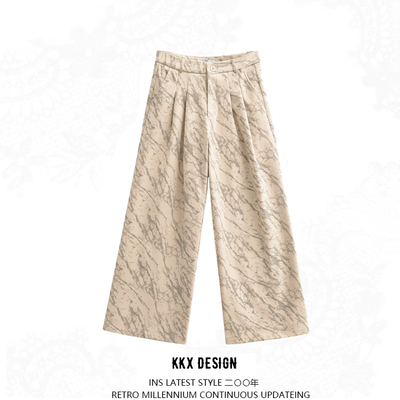 Ink tie-dyed thick high waist slim wide leg pants