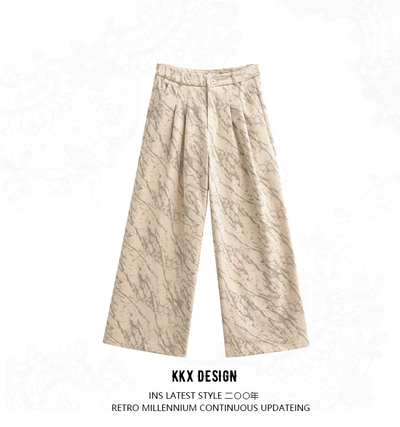 Ink tie-dyed thick high waist slim wide leg pants