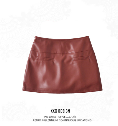 Thickened brushed hot girl anti-exposure PU leather skirt