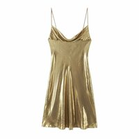 Fashionable low-neck halter-back metallic suspender dress - Thumbnail 1