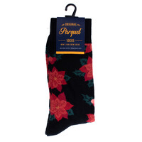 Christmas Poinsettias Socks Fun Socks Men's Festivity Novelty Socks Red and Green Colors Christmas Theme Socks Gifts Holiday Season Socks - Thumbnail 1