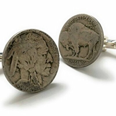 Native american head bison nickel cufflinks minted in 1913-1938 united states early coin cuff links backing america frontier