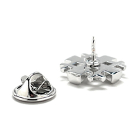Jerusalem Cross Lapel Pin Crusaders Shield Cut Out Design Silver Tone 3D Five-Fold Cross Pin Tie Tack Lanyard Pins - Thumbnail 3
