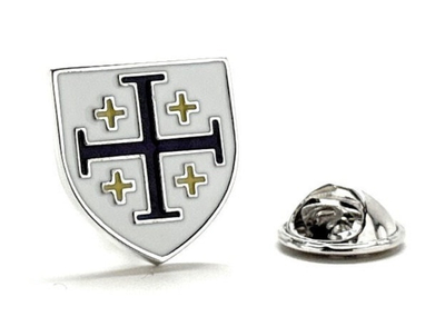 Kings Cross Pin Crusaders Shield Pin Purple and Gold Enamel Pin Jerusalem Cross Lapel Pin 3D Five-Fold Cross Pin Tie Tack Lanyard Pins