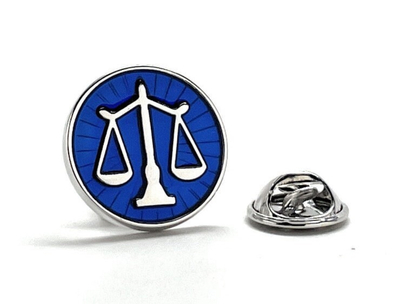 Scale of Justice Pin Lawyer Enamel Pin Court of Law Attorney Judge Tie Tack Law Student Blue Enamel Silver Trim Pro Pin