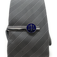 Scale of Justice Tie Clip Lawyer Enamel Court of Law Attorney Judge Tie Bar Law Student Blue Enamel Silver Trim Pro - Thumbnail 3