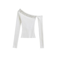 Irregular Slant Collar Off-shoulder Long Sleeve Cardigan - Thumbnail 1