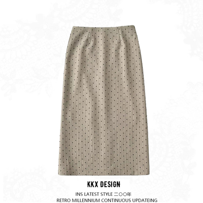 High-end skirt for women with heart print and velvet high waist and knee-length skirt