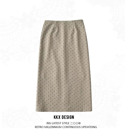High-end skirt for women with heart print and velvet high waist and knee-length skirt