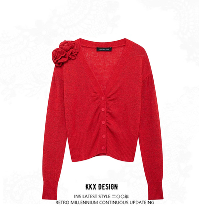 Street Fashion Flower-Decorated Knitted Jacket