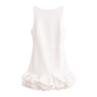 Retro slim waist contrast ribbed wide pleated dress - Thumbnail 1