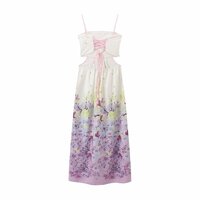Positioning embroidery slim backless sleeveless suspender dress - Thumbnail 1