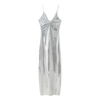 Fashionable and simple sequined long hollow decoration suspender dress - Thumbnail 2