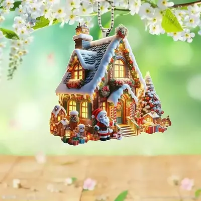 16 Pcs Christmas Gingerbread House Ornament, 2D Acrylic Christmas Tree Hanging Ornaments