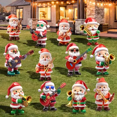 12 pcs santa claus christmas outdoor yard signs mini santa claus band xmas walkway decorations outdoor yard with stakes