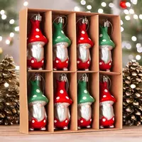 Red and Green Polka Dot Christmas Folksy Gnome Ornament Set, 8 Shatterproof Tree Gnomies - Thumbnail 1
