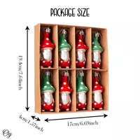 Red and Green Polka Dot Christmas Folksy Gnome Ornament Set, 8 Shatterproof Tree Gnomies - Thumbnail 3