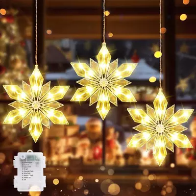 Christmas snowflakes window lights, 3 pack 36 leds christmas window decoration 