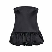 Balloon-style satin dress with rhinestones - Thumbnail 2