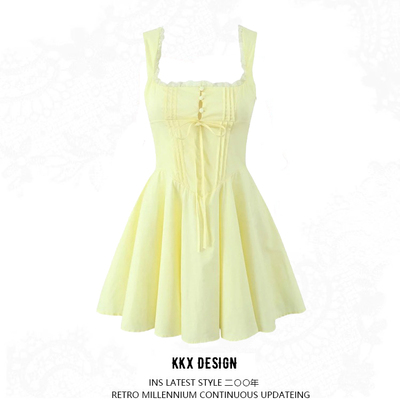 Sexy low-cut lace bow hollow suspender dress