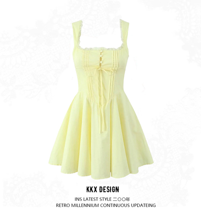 Sexy low-cut lace bow hollow suspender dress