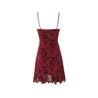 V-neck floral flocked suspender dress - Thumbnail 1