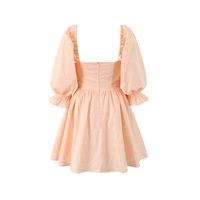 Collar stitching lace puff sleeve dress chest pleated tie waist puffy princess skirt - Thumbnail 1