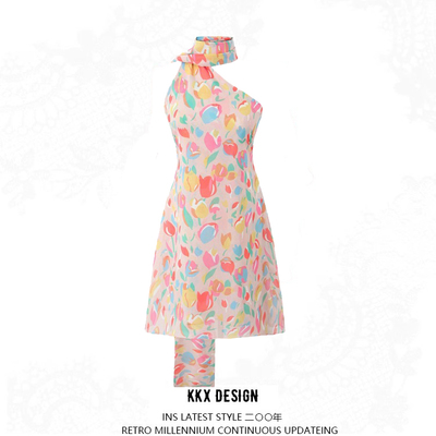 Tulip oil print personalized off-shoulder dress