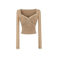 Sexy Slim Fit Lace Splicing Short Mesh T-shirt - Thumbnail 5