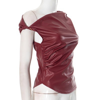 Leather off-shoulder personality fashion irregular sleeveless top - Thumbnail 4