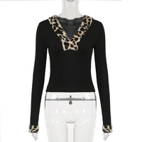Leopard print fur collar spliced ​​hottie top - Thumbnail 6