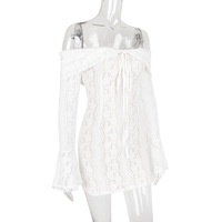 Lace long sleeve one shoulder dress tight hip skirt - Thumbnail 5
