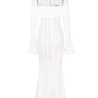 Long-sleeved lace one-shoulder fishtail floor-length dress white dress - Thumbnail 8