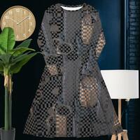 All-over print long sleeve midi dress - Thumbnail 1