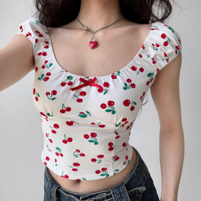 Cherry print short-sleeved t-shirt - Thumbnail 3