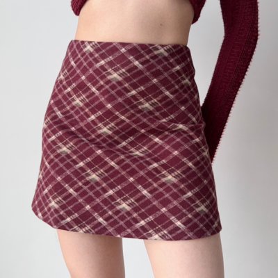 Ankola red plaid skirt short skirt a-line skirt - Thumbnail 5