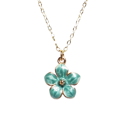 Forget-me-not teal blue green flower necklace