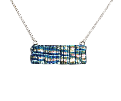 Dichroic Blue Green Wavy Fused Glass Bar Necklace