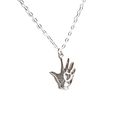 Dainty sterling silver hand in heart necklace perfect for layering