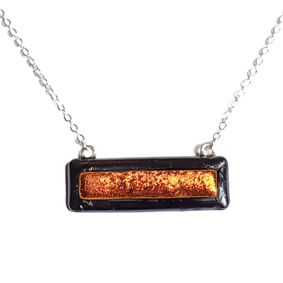 Dichroic red on metallic black fused glass bar necklace