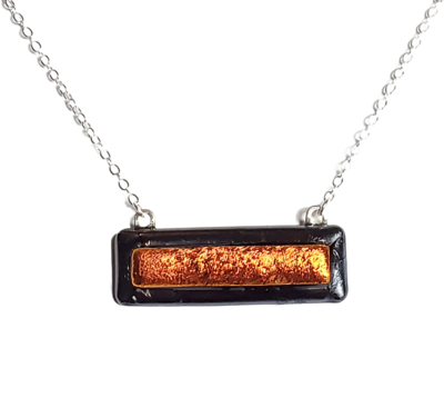 Dichroic Red on Metallic Black Fused Glass Bar Necklace