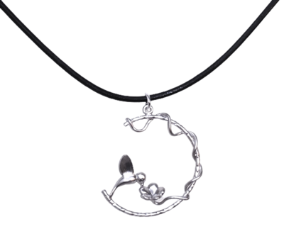 Hummingbird and Vine Necklace on Leather Cord