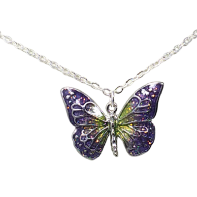 Children's purple and green butterfly necklace