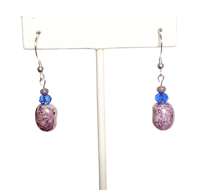 Marbled Purple Bead and Blue Crystal Earrings