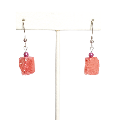 Pink Druzy and Purple Beaded Earrings